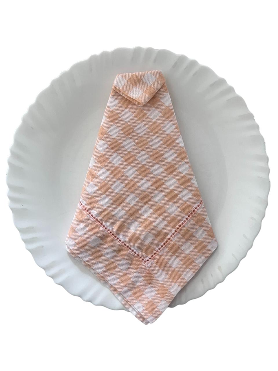Linen Blend Napkin - Salmon Check