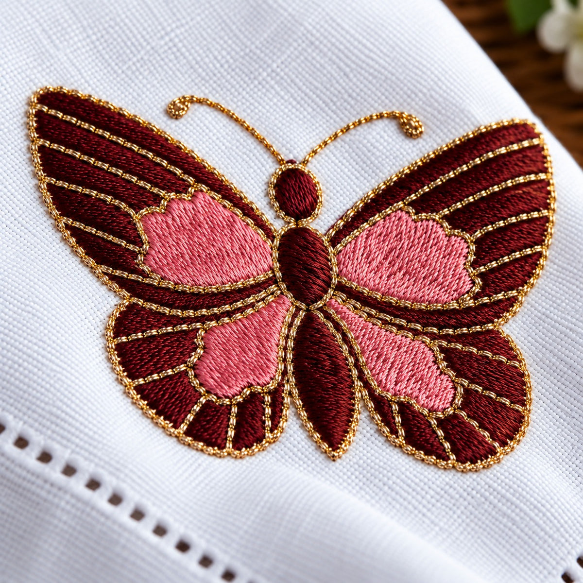 Guardanapo Bordado Borboleta Rosa