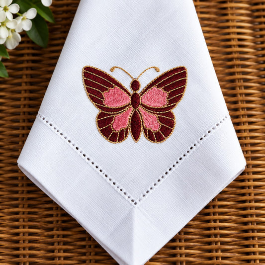 Guardanapo Bordado Borboleta Rosa
