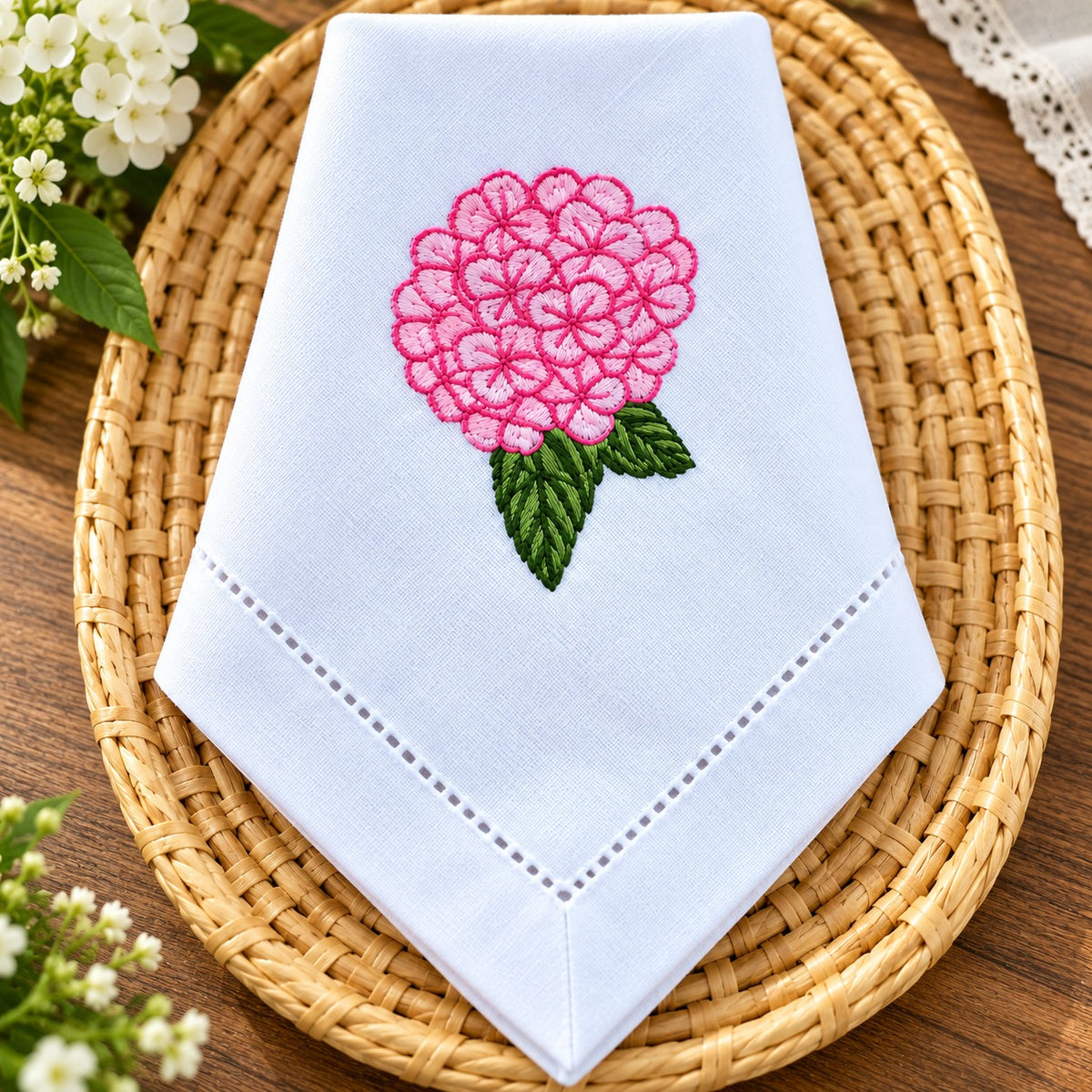Guardanapo Bordado Hortênsia Rosa