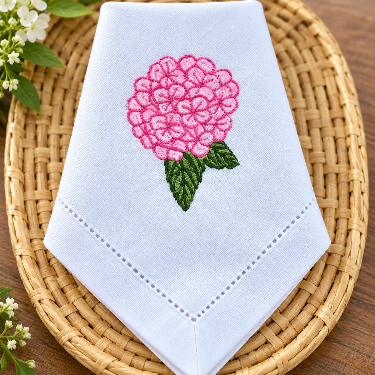 Guardanapo Bordado Hortênsia Rosa